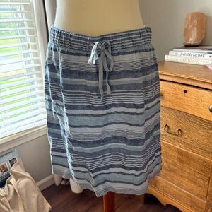 LOFT Blue and Gray Striped Mini Skirt Linen Small